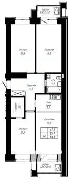 3-к квартира, строящийся дом, 89м2, 11/16 этаж