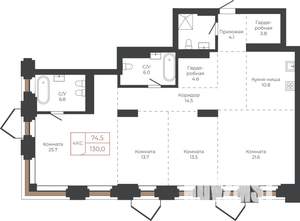 4-к квартира, строящийся дом, 130м2, 13/27 этаж