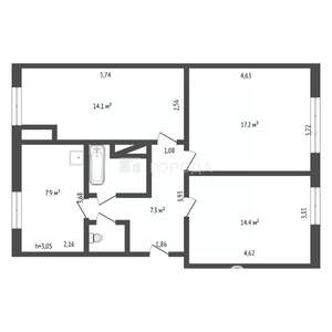 3-к квартира, вторичка, 65м2, 1/4 этаж