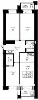 3-к квартира, строящийся дом, 89м2, 14/16 этаж