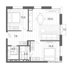 3-к квартира, строящийся дом, 67м2, 5/9 этаж