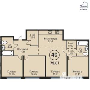 4-к квартира, строящийся дом, 80м2, 23/24 этаж