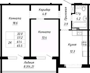 2-к квартира, вторичка, 61м2, 5/10 этаж