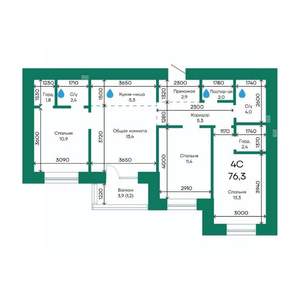 4-к квартира, вторичка, 76м2, 6/10 этаж