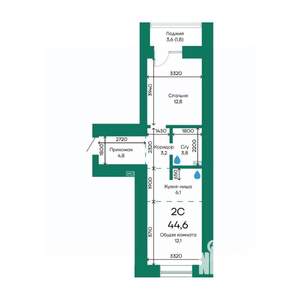 2-к квартира, строящийся дом, 45м2, 10/10 этаж
