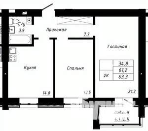 2-к квартира, строящийся дом, 63м2, 6/10 этаж