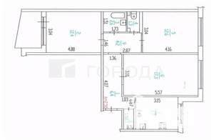 3-к квартира, вторичка, 66м2, 1/9 этаж