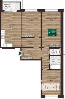 3-к квартира, строящийся дом, 84м2, 5/16 этаж