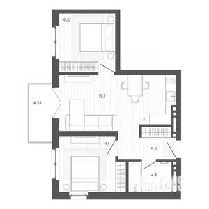 3-к квартира, строящийся дом, 55м2, 7/9 этаж