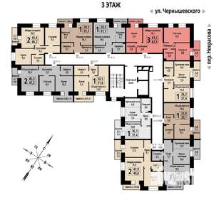 3-к квартира, строящийся дом, 62м2, 3/10 этаж
