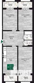 3-к квартира, строящийся дом, 88м2, 7/24 этаж