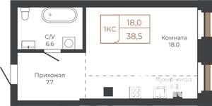 1-к квартира, строящийся дом, 39м2, 4/27 этаж