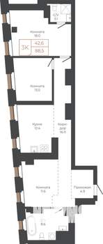 3-к квартира, строящийся дом, 88м2, 27/27 этаж