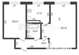 2-к квартира, вторичка, 44м2, 2/9 этаж