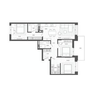 4-к квартира, строящийся дом, 91м2, 6/9 этаж
