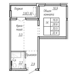 1-к квартира, строящийся дом, 31м2, 15/17 этаж