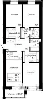 4-к квартира, строящийся дом, 100м2, 4/10 этаж