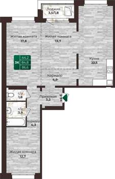3-к квартира, строящийся дом, 87м2, 12/24 этаж