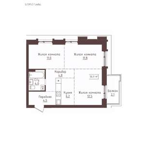 3-к квартира, вторичка, 57м2, 9/23 этаж