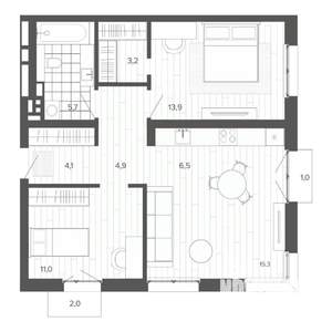 3-к квартира, строящийся дом, 69м2, 3/9 этаж
