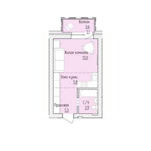 1-к квартира, строящийся дом, 29м2, 7/8 этаж