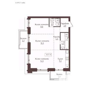 3-к квартира, вторичка, 67м2, 5/23 этаж