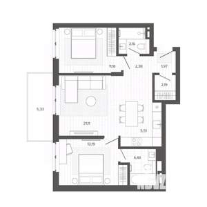 3-к квартира, строящийся дом, 69м2, 3/9 этаж