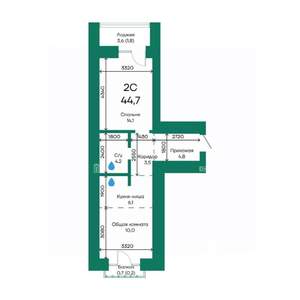2-к квартира, строящийся дом, 45м2, 4/10 этаж