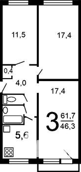 3-к квартира, вторичка, 63м2, 4/9 этаж