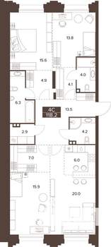 3-к квартира, строящийся дом, 118м2, 2/16 этаж