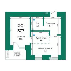 2-к квартира, вторичка, 38м2, 10/10 этаж