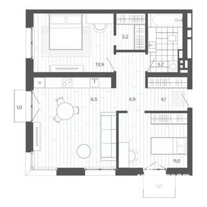 3-к квартира, вторичка, 68м2, 5/9 этаж