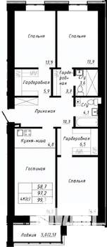 4-к квартира, строящийся дом, 100м2, 6/10 этаж