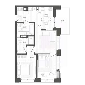 3-к квартира, строящийся дом, 69м2, 7/9 этаж