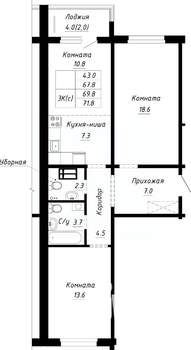 3-к квартира, вторичка, 70м2, 4/10 этаж