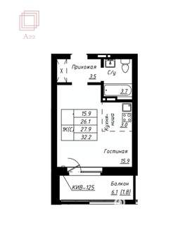 1-к квартира, вторичка, 26м2, 7/16 этаж