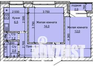 2-к квартира, строящийся дом, 45м2, 10/10 этаж