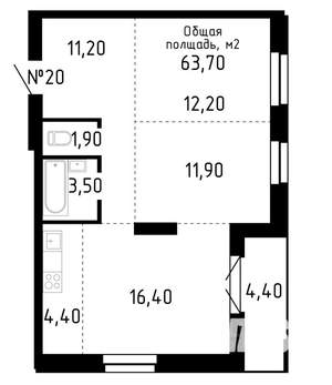 3-к квартира, строящийся дом, 64м2, 9/16 этаж