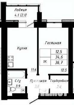 1-к квартира, строящийся дом, 37м2, 9/10 этаж