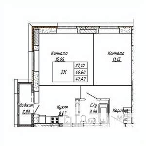 2-к квартира, строящийся дом, 47м2, 11/16 этаж