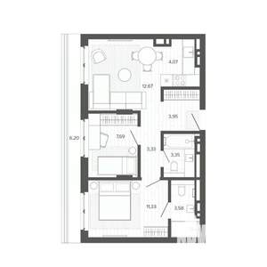 3-к квартира, вторичка, 56м2, 8/9 этаж