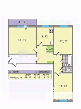 3-к квартира, вторичка, 67м2, 3/3 этаж