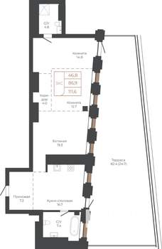 3-к квартира, строящийся дом, 111м2, 18/27 этаж