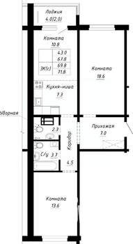 3-к квартира, строящийся дом, 70м2, 8/10 этаж