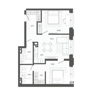 3-к квартира, строящийся дом, 66м2, 2/9 этаж