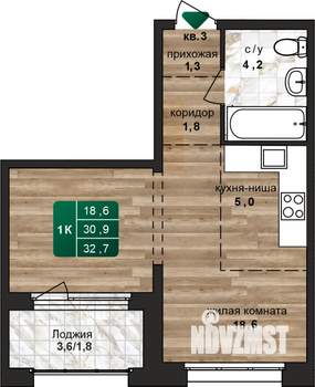 1-к квартира, строящийся дом, 33м2, 1/24 этаж