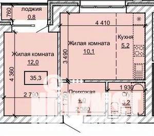 2-к квартира, строящийся дом, 35м2, 10/10 этаж
