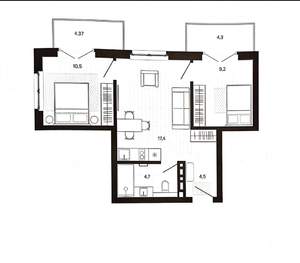 3-к квартира, вторичка, 55м2, 6/9 этаж