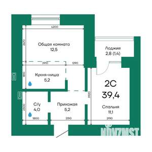 2-к квартира, строящийся дом, 39м2, 10/10 этаж