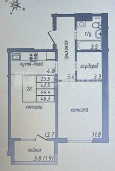 2-к квартира, вторичка, 46м2, 7/17 этаж